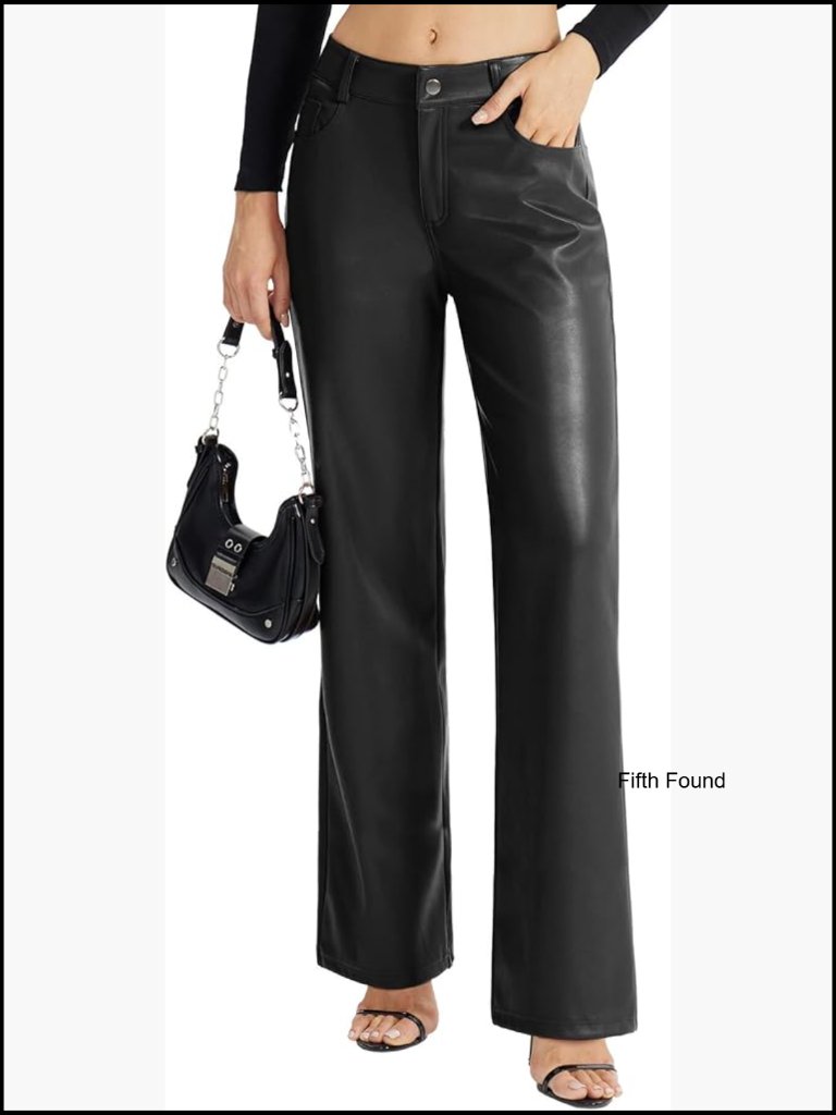 Faux Leather Wide Leg Pants Straight Leg Trousers Button Front Casual